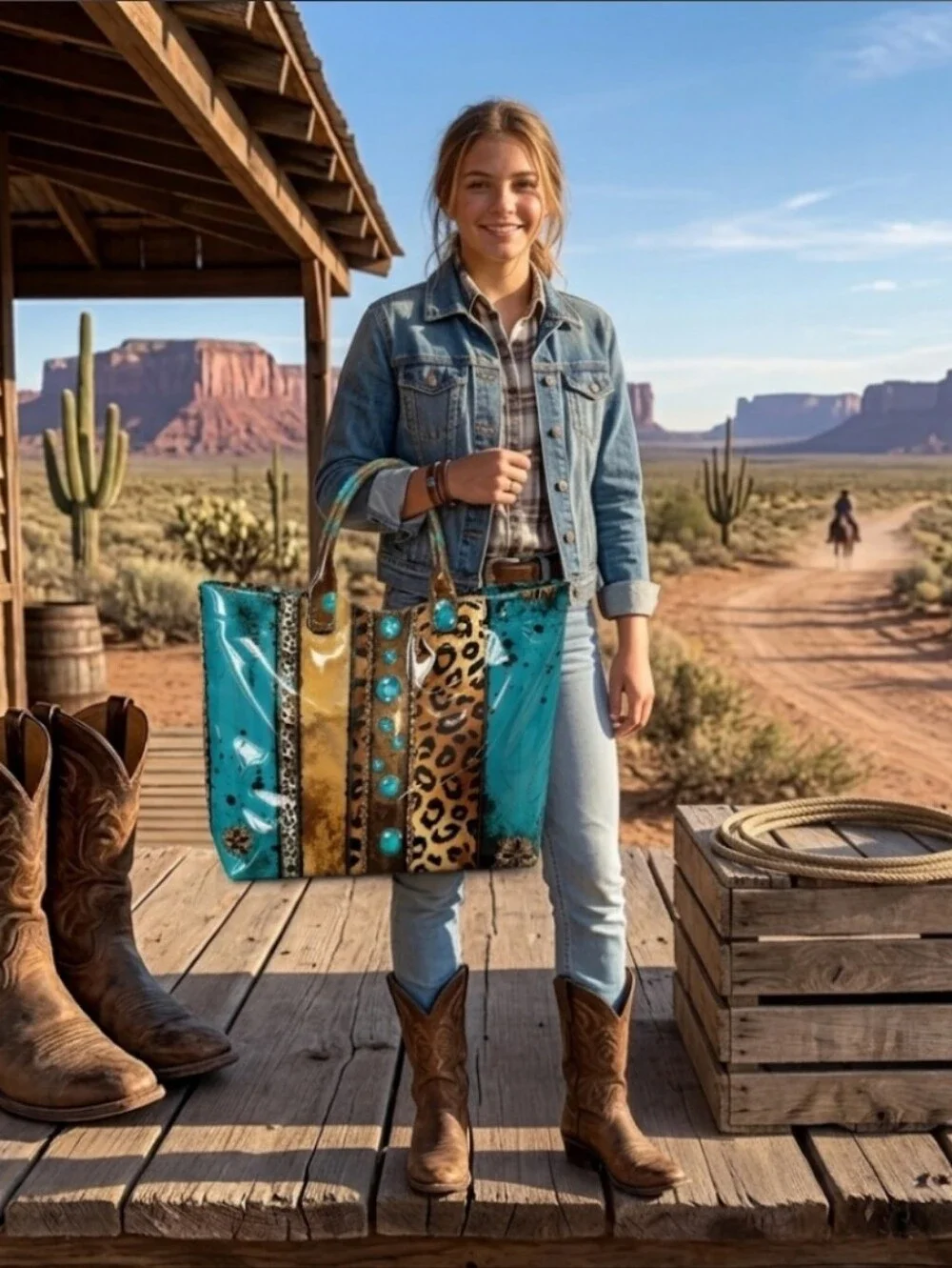 Women Country Cowgirl PVC Daily Commute Tote Hand Bag